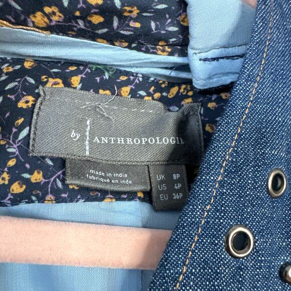 BY ANTHROPOLOGIE Grommet Denim Midi Dress Western Rodeo Flare Studded Size 4P - Picture 8 of 12